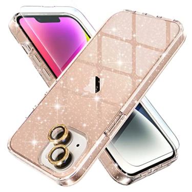 Imagem de Choiche Capa para iPhone 14, linda capa feminina com glitter transparente, [2 protetores de lente de câmera diamante] [2 x protetores de tela de vidro temperado] 6,1 polegadas (ouro purpurino)