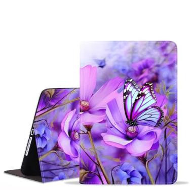 Imagem de BWOOLL Capa para Samsung Galaxy Tab A7 Lite 8,7 polegadas modelo 2021 (SM-T220/T225/T227), capa fina e leve de couro PU com função despertar/hibernar, flores roxas e borboleta