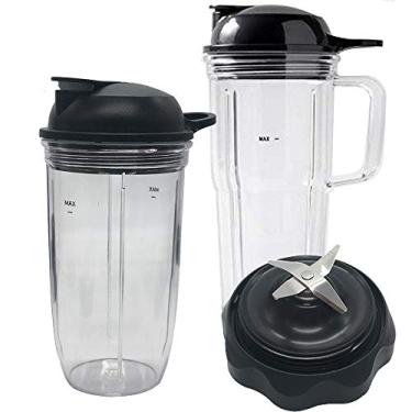 Imagem de Lâmina extratora de fácil torção de substituição com pote pessoal (680 g) alça e tampa, compatível com NutriBullet Combo BlenderZNBF30400Z/ZNBF30500Z/NBF50400 (copo de 5, 1 x 24oz com alça + copo de 1