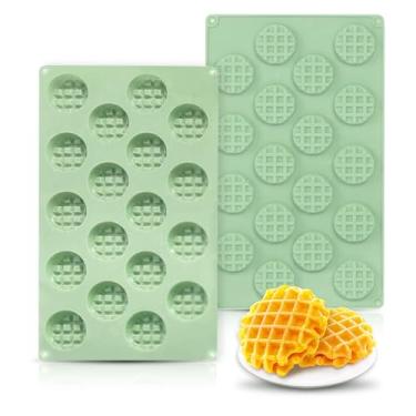 Imagem de QELEG Mini waffle redondo, biscoito, chocolate, doces e molde de goma de silicone de 18 cavidades-pacote com 2