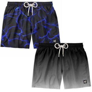 Imagem de Kit 2 Bermuda Masculina Short Praia Estampado Surf Boardshort Verão Moda Estilosa Fitness-Masculino