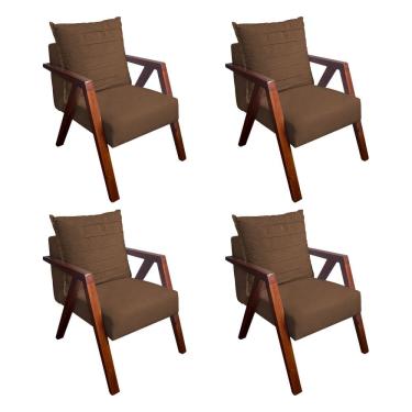 Imagem de Kit 4 Poltronas Monalisa para Recepção Mona Pés de Madeira Maciça Suede Marrom 