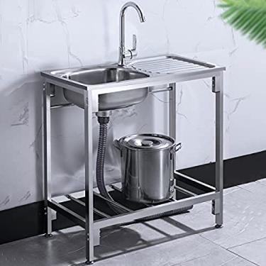 Imagem de Pia de cozinha de tigela única, pias utilitárias independentes, pia de lavagem manual de aço inoxidável, pia comercial com mesa de trabalho, para lavanderia de cozinha de garagem interna ext