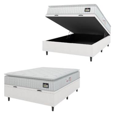 Imagem de Cama Box Baú Colchão Casal Espuma D45 Lazio Pillow Top 138x188x70cm Linho Branco Hellen - Suporta até 120kg por Pessoa