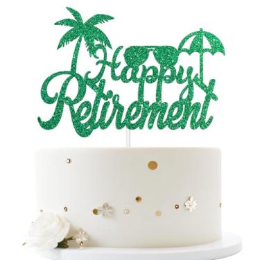 Imagem de Dill-Dall Green Happy Retirement Cake Topper, artigos de decoração de festa de aposentadoria, placa AF aposentada, decoração de aposentadoria para homens ou mulheres