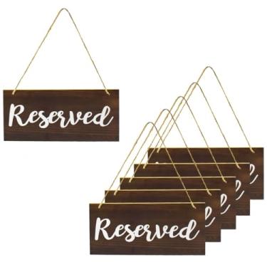 Imagem de 10 peças de placas de madeira para pendurar em estilo rústico, placas de madeira para casamentos, eventos especiais, placas de assento reservadas com funções de corda para pendurar em cadeiras
