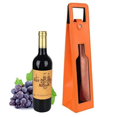 Imagem de Bolsa de couro para presente de vinho 41 x 9 x 9 cm, sacola para presentes de vinho, bolsa de vinho reutilizável com fecho de metal, protetor de vinhos portátil para festas, aniversários, casamentos
