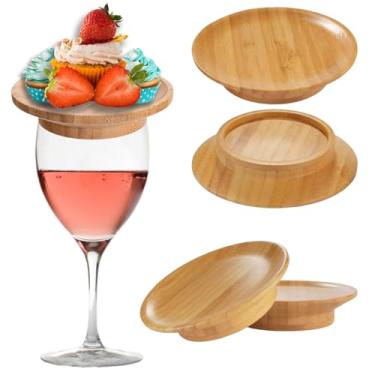 Imagem de Maeysiph 4 peças de topo de charcutaria de taça de vinho de bambu – Mini tábuas de charcutaria, porta-copos de copo de vinho e suporte para festas, família