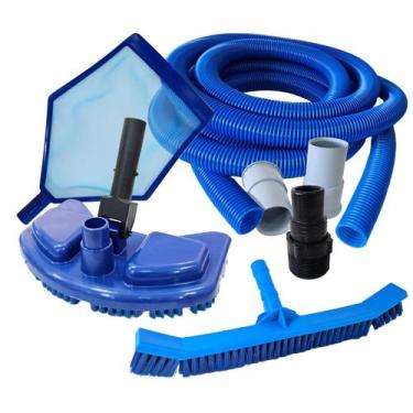 Imagem de Kit Para Piscina Mangueira 4 M + Peneira + Aspirador + Esfregão - Sos