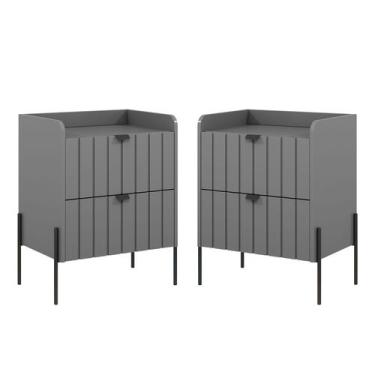 Imagem de kit 2 mesa de cabeceira com gaveta para cama quarto moriah 45cm pés e 