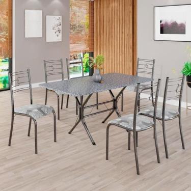 Imagem de Conjunto Sala de Jantar Mesa Retangular 140x75cm Tampo Granito Ocre 6 