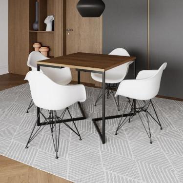 Imagem de Mesa Industrial Jantar Quadrada Amêndoa 90cm Base V com 4 Poltronas Br
