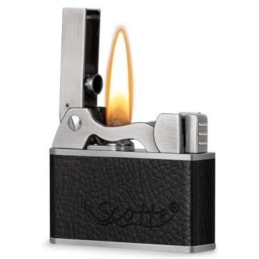 Imagem de Scotte Isqueiro de querosene vintage, chama macia à prova de vento, isqueiro de metal e couro, isqueiros de bolso recarregáveis fluidos, fácil de transportar e usar, presente para pai marido