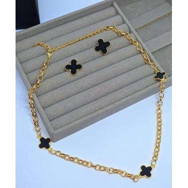 Imagem de Kit Conjunto Colar e Brincos com Pingente Flor Trevo Corrente elo Port