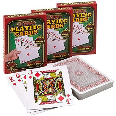 Imagem de Baralho gigante de 12,7 cm x 17,8 cm – (pacote com 3 baralhos) conjunto de cartas grandes de índice de pôquer jumbo para jogos temáticos de cassino, suprimentos de festa mágica e noite