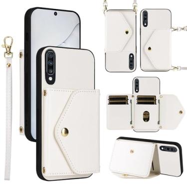 Imagem de Dswteny Capa carteira para Samsung Galaxy A50 A50S A30S com cordão de pulso alça de ombro flip bolsa, suporte de cartão de crédito de couro para celular A 50 50S 30S S50 50A SM A505G mulheres homens