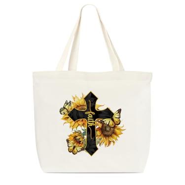 Imagem de Sacola de lona, bolsa de girassóis, presente de agradecimento, bolsa cruzada de fé, sacola cristã inspiradora, sacola de compras de supermercado reutilizável, bolsa de ombro para mulheres homens irmãs