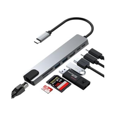 Imagem de Zyerch Hub USB C, estação de ancoragem USB C 8 em 1 com HDMI 4K, PD de 100 W, 3 portas de dados de 5 Gbps (2 USB-C e 3 USB 3.0), leitor de cartão TF/SD, hub USB para laptop, MacBook