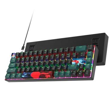 Imagem de Teclado para jogos Ussixchare 60%, teclado mecânico de 68 teclas, arco-íris retroiluminado, compacto com teclas vermelhas para Windows PS4/5 Xbox (68 verde)