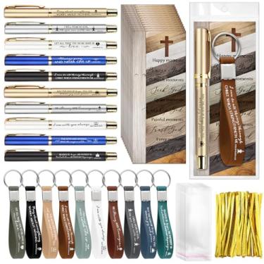 Imagem de Lincia 30 conjuntos de canetas esferográficas motivacionais em massa com chaveiros, presentes de igreja religiosa para mulheres e homens, membros do grupo de estudo da Bíblia (multicoloridas)