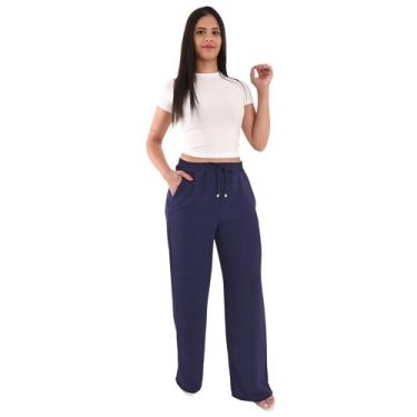 Imagem de Calça Pantalona Wid Leg Feminina Alfaiataria - Lori Modas, Marinho, G