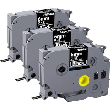 Imagem de Hehua Fita Tze Tz 6 mm 0,23 preta laminada compatível com Brother P-Touch TZe-315 TZe315 TZ-315 TZ315 Fita para Ptouch PT D200 D210 D220 D610 H110, 1/10.2 cm x 8 m branco em preto, pacote com 3