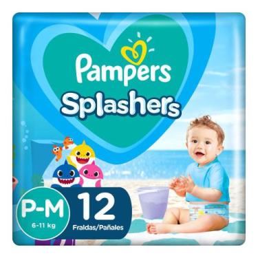 Imagem de Fralda Pampers Splashers Baby Shark Tamanho P/M com 12 Fraldas Descart