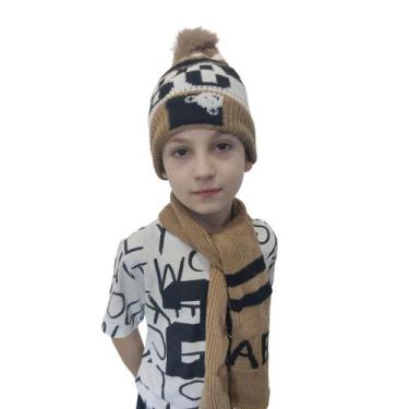 Imagem de Kit Infantil Touca Lã Pelúciada e Cachecol Elite Cor: Marrom
