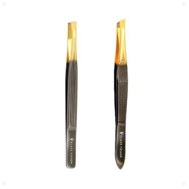 Imagem de Kit Pinça Reta Tw-or123 + Chanfrada Tw-or124 Klass Vough Ponta Dourada