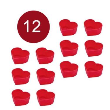 Imagem de Kit 12 un forma cupcake de silicone coracao sobremesa - YAZI