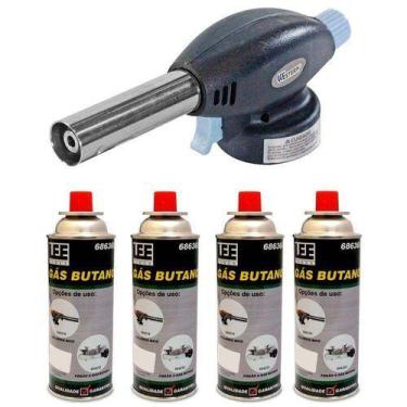 Imagem de Kit Maçarico Portátil 6019 Controle Manual Da Chama + 4 Latas De Gás -