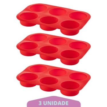 Imagem de Kit 3 Assadeiras Silicone Cupcake Retangular Sortida Bolinho - QUALITY