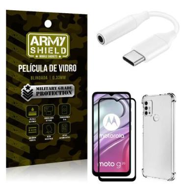 Imagem de Adaptador Fone Tipo C para P2 Moto G20 + Capinha + Película 3D - Armys