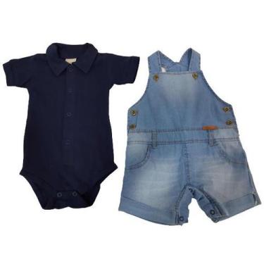 Imagem de Conjunto Luxo Jardineira Jeans + Body Bebê Menino Ref 2482 - Katita, P