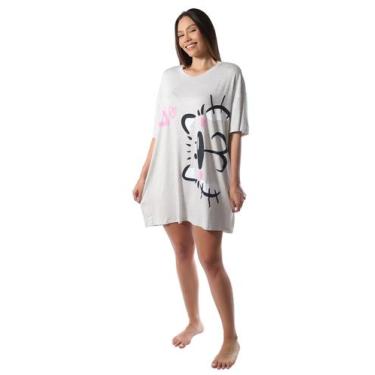 Imagem de Camisola Feminina Larguinha Verão Cat Empório Do Algodão, GG, Cinza