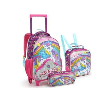 Imagem de Kit Mochila Rodinha Unicornio Magic Arco Iris Menina Escolar - Seanite