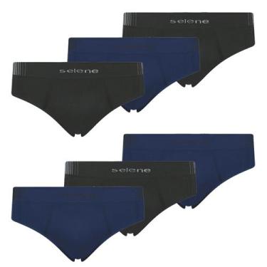 Imagem de Kit 6 Cueca Selene Masculina Slip sem costura Microfibra, Preto e azul