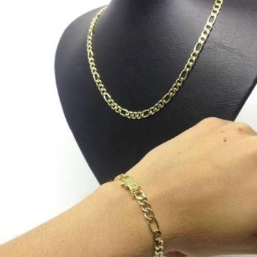 Imagem de Corrente + Pulseira 3x1 Grumet Folheada A Ouro Fecho Gaveta - Micheste