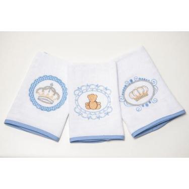 Imagem de Kit 03 Fraldinhas de Boca e Ombro Baby Toalha Bordada Acabamento em Le