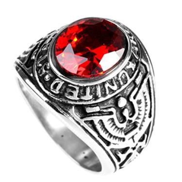 Imagem de HIJONES Anel masculino de aço inoxidável do exército dos Estados Unidos com pedra (4 cores)