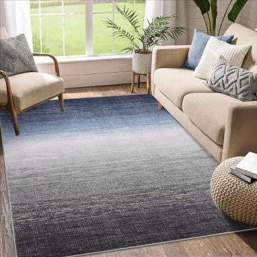 Imagem de GAOMON Tapete lavável à máquina, 12 x 18 cm, grande, moderno, ombré, cobertura, antiderrapante, colorido, gradiente, realce, contemporâneo, azul, sala de estar, grande, abstrato, tapete de berçário,