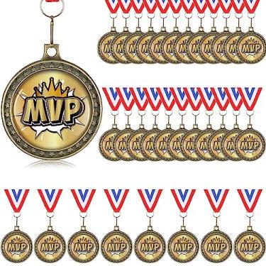 Imagem de XunYee Medalhas MVP Champion Awards para futebol beisebol, futebol, basquete, softball, time, MVP, presente com fitas de pescoço (24 conjuntos, MVP)