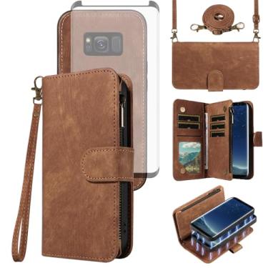 Imagem de Asuwish Capa de telefone para Samsung Galaxy S8 carteira com zíper destacável capa magnética com protetor de tela de vidro temperado alça transversal alça porta-cartão slot S 8 8S Edge SM-G950U
