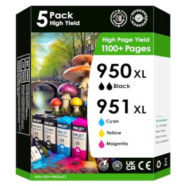 Imagem de 5-Star Substituição de tinta compatível para HP 950/951XL. Funciona para impressoras Officejet Pro 8600 8620 8610 8615 8630. Pacote com 5 (2 pretos, ciano, magenta, amarelo)