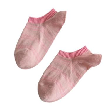 Imagem de chanstore 3 pares - Meias femininas curtas de algodão puro fino para primavera e verão com listras de algodão puro e boca rasa - rosa