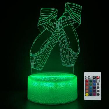 Imagem de JOCHUI Sapatilhas de balé 3D, luz noturna, luminária de mesa com ilusão de arte com controle remoto de 16 cores, lâmpada LED USB, luz noturna, luminárias de mesa, decorações de quarto, decoração de