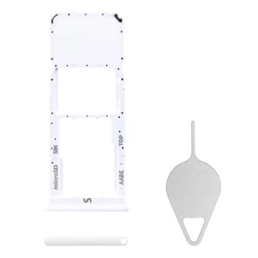 Imagem de BESJMYT Substituição da bandeja do cartão SIM para Samsung Galaxy A12 (versão SIM único) Adaptador de suporte de slot de bandeja de cartão branco com ejetor de agulha para A12 SM-A125U SM-A125U1