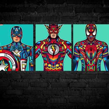 Imagem de Kit 3 Placas Decorativas Heróis Desenho 03 MDF 3mm 18x26 - Brothers Mi