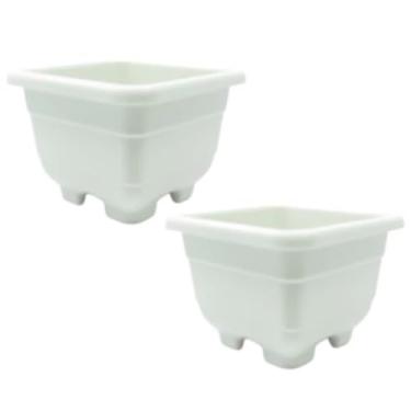 Imagem de Kit 2 Vasinhos/Cachepô quadrado 6cm - Vaso de Planta indicado para Suculentas - COR: OFF WHITE