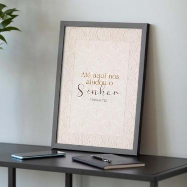 Imagem de Quadro Decorativo Cristão Gospel; Até Aqui o Senhor Nos Ajudou 1 Samuel 7:12 - Quadros bíblicos; Versículos Bíblicos; Quadro com Mensagem Motivacional; Quadro para Sala de estar; (Preto, 70x50, Emoldurado)